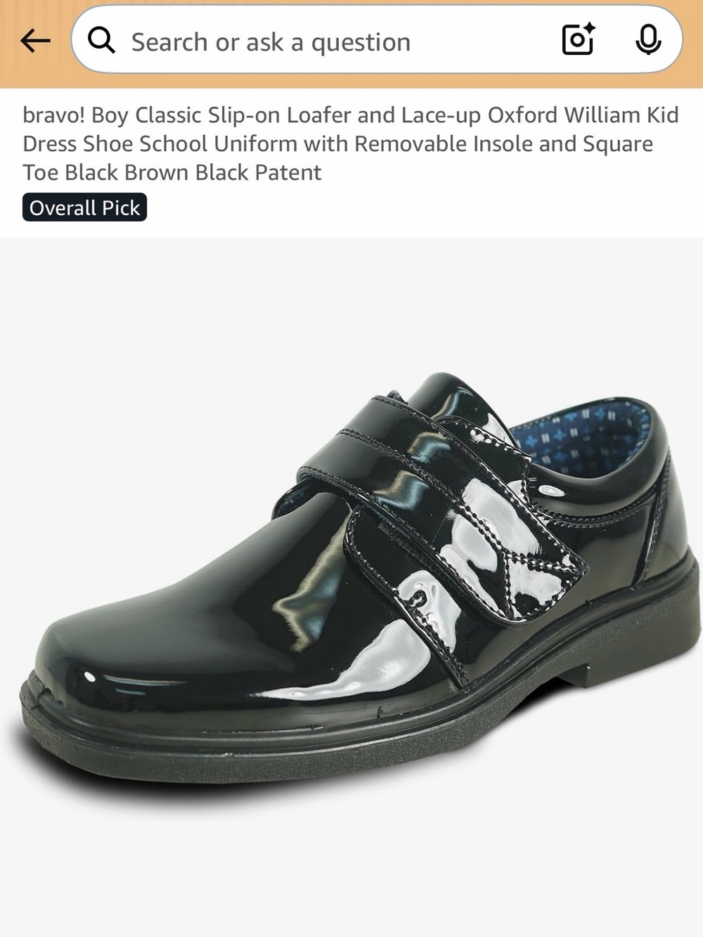 Amazon Kids Patent Leather Hook-and-Loop School Shoe - Black